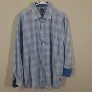 English Laundry Adult Men's XL Blue Plaid Check Long Sleeve Button Up Shirtb